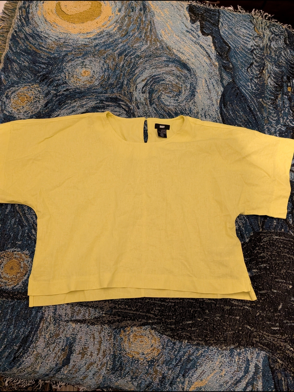 DKNY Bright Yellow Boxy Short Sleeve Linen Top